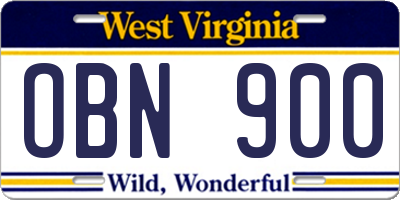 WV license plate OBN900