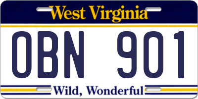 WV license plate OBN901