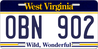 WV license plate OBN902