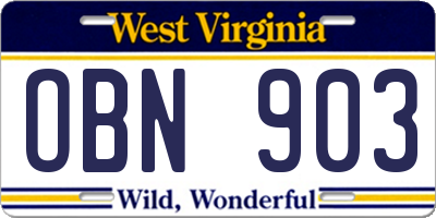 WV license plate OBN903