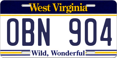 WV license plate OBN904