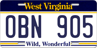 WV license plate OBN905