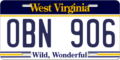 WV license plate OBN906