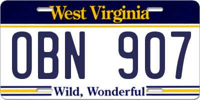 WV license plate OBN907