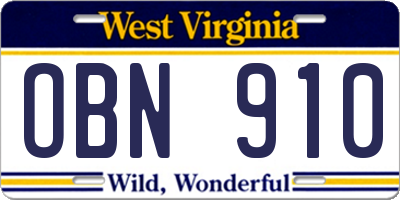 WV license plate OBN910