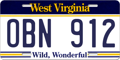 WV license plate OBN912