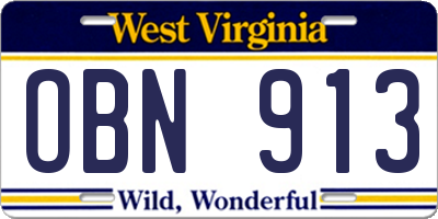 WV license plate OBN913