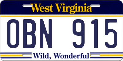 WV license plate OBN915
