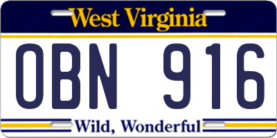 WV license plate OBN916