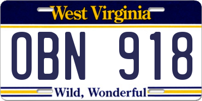 WV license plate OBN918