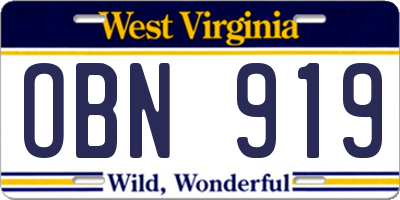 WV license plate OBN919