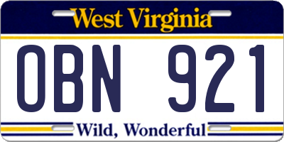 WV license plate OBN921