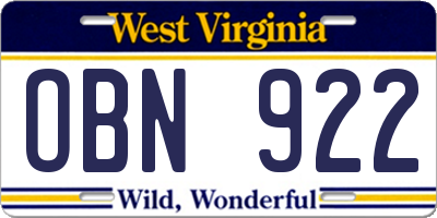WV license plate OBN922