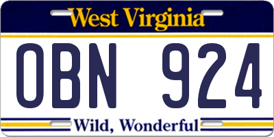 WV license plate OBN924