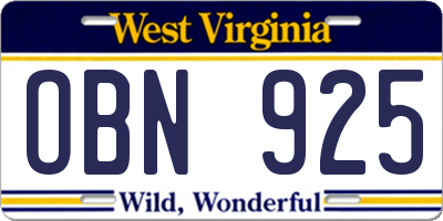 WV license plate OBN925