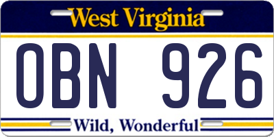 WV license plate OBN926