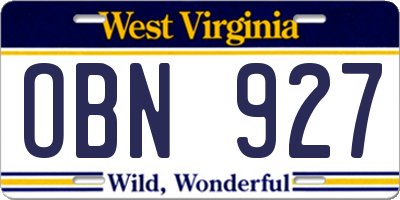 WV license plate OBN927