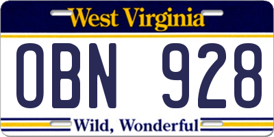 WV license plate OBN928