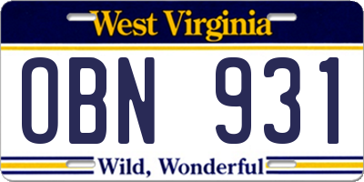 WV license plate OBN931