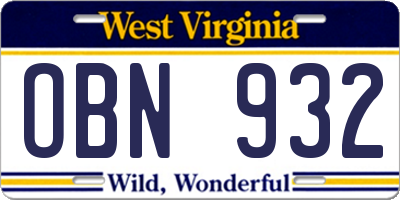 WV license plate OBN932