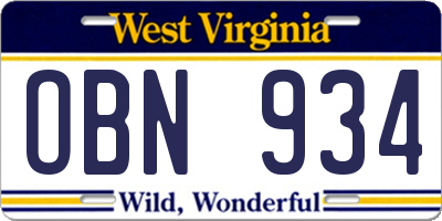 WV license plate OBN934