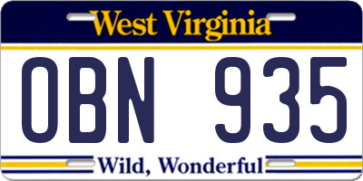 WV license plate OBN935