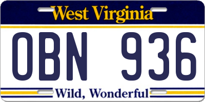 WV license plate OBN936
