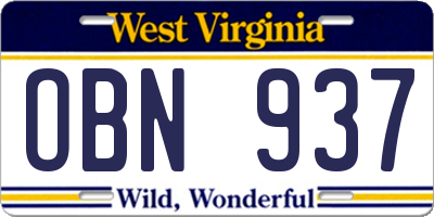 WV license plate OBN937