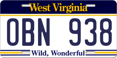 WV license plate OBN938