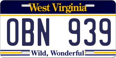 WV license plate OBN939