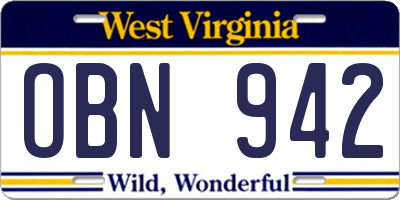 WV license plate OBN942