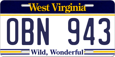 WV license plate OBN943