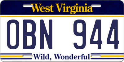 WV license plate OBN944