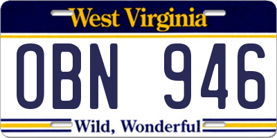 WV license plate OBN946