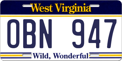 WV license plate OBN947