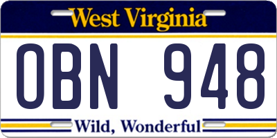 WV license plate OBN948
