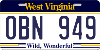 WV license plate OBN949
