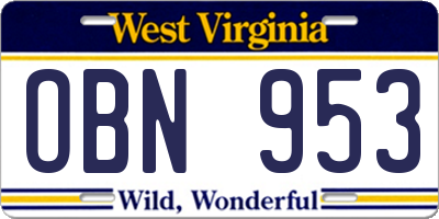 WV license plate OBN953