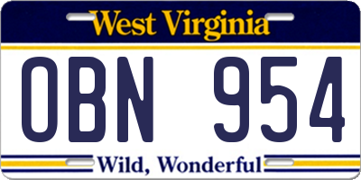 WV license plate OBN954