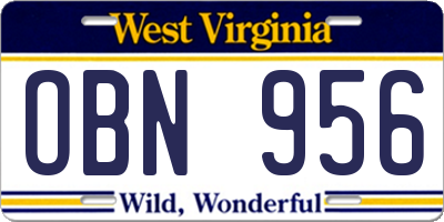 WV license plate OBN956