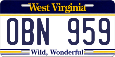 WV license plate OBN959