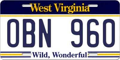 WV license plate OBN960