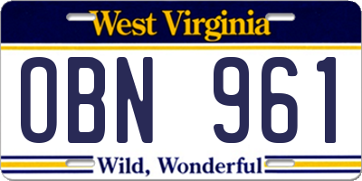 WV license plate OBN961