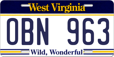 WV license plate OBN963