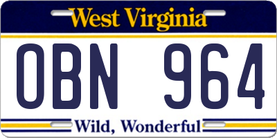 WV license plate OBN964