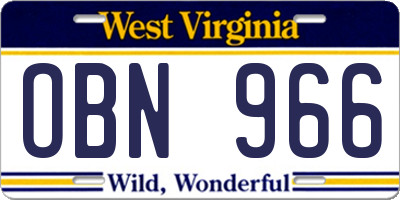 WV license plate OBN966