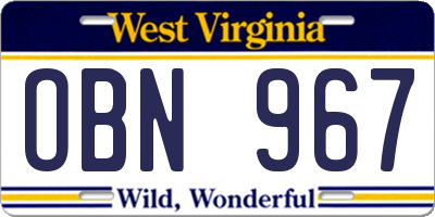 WV license plate OBN967