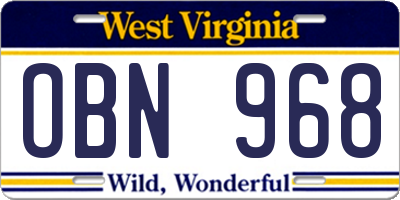 WV license plate OBN968