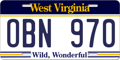 WV license plate OBN970