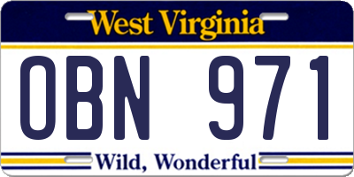 WV license plate OBN971